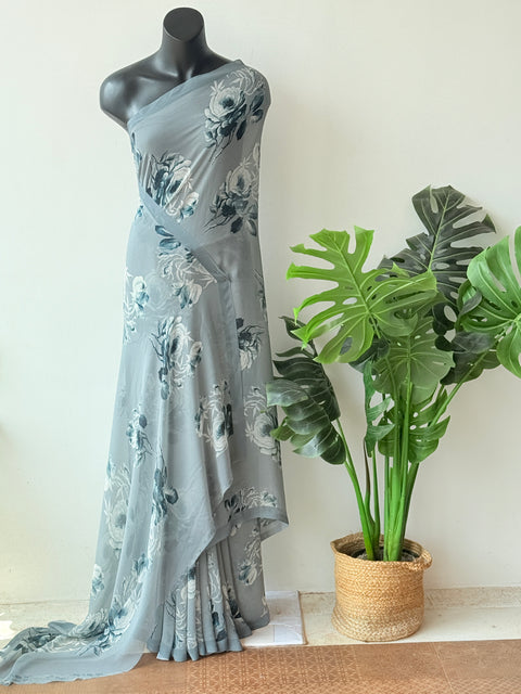 Floral printed georgette saree