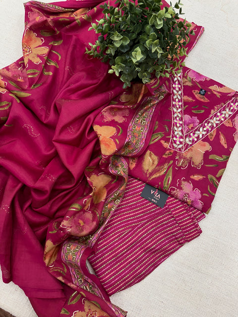 printed modal silk ready suit set