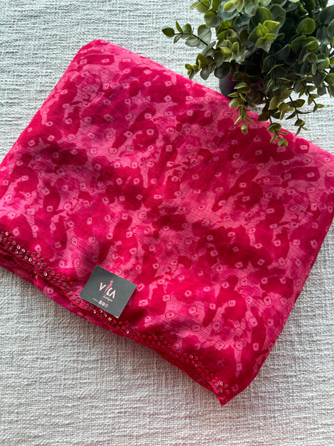 Dark pink Floral printed chiffon saree