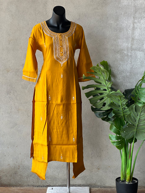 Emb Roman silk kurti pant set