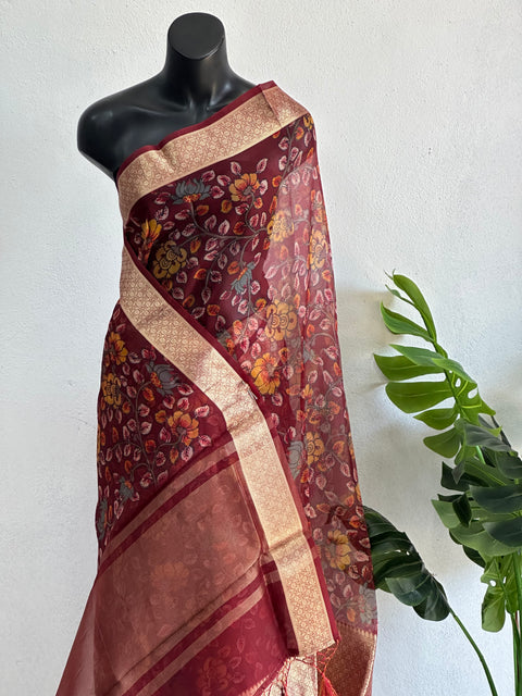 Floral printed pure Organza silk saree