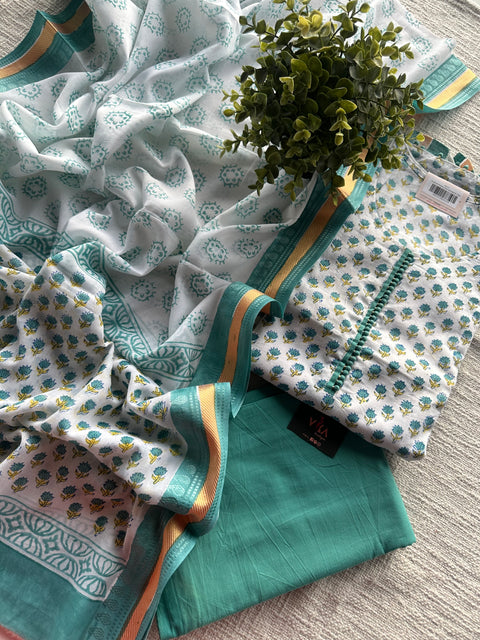 Potli neck Printed cotton suit material