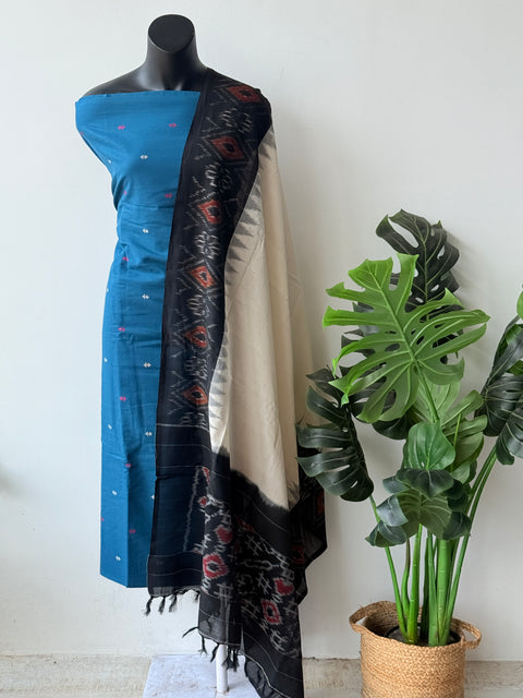 Handloom cotton set with ikat dupatta
