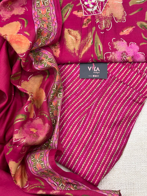 printed modal silk ready suit set