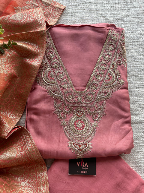 Emb neck Russian salwar suit material
