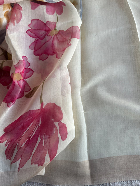 Digital Floral Printed Silk Linen saree