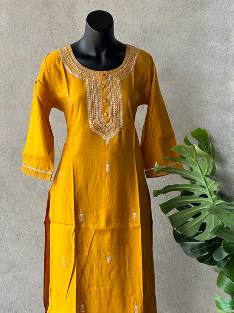 Emb Roman silk kurti pant set