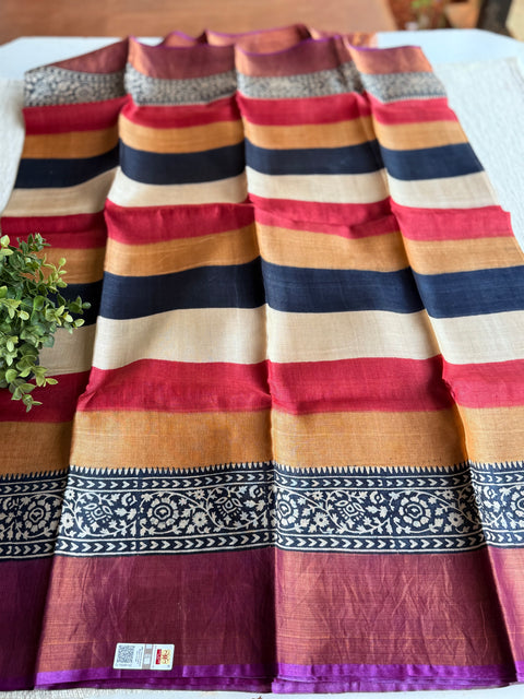 Printed tussar silk saree