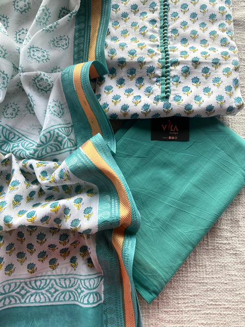 Potli neck Printed cotton suit material