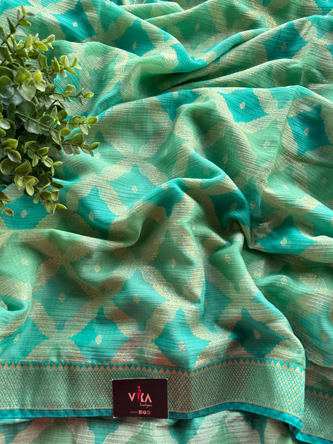 Light green blue marble chiffon saree