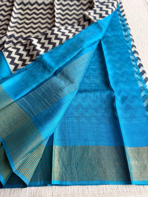 Printed tussar silk saree