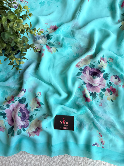 Floral printed georgette saree