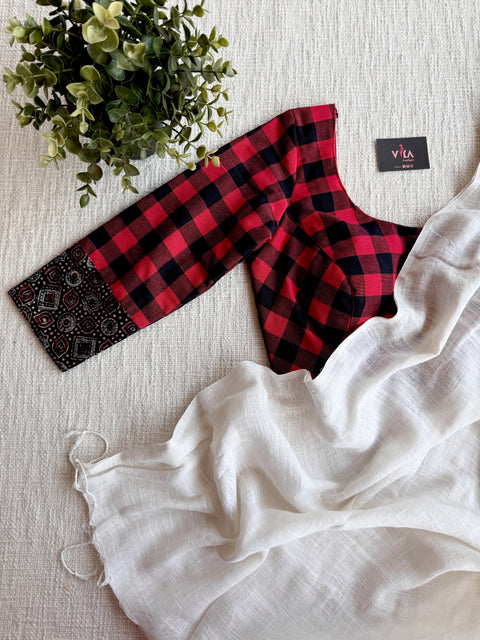 Red black checked blouse