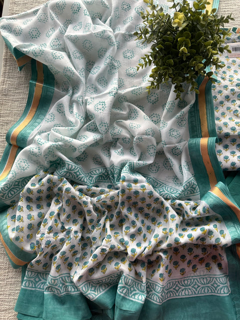 Potli neck Printed cotton suit material