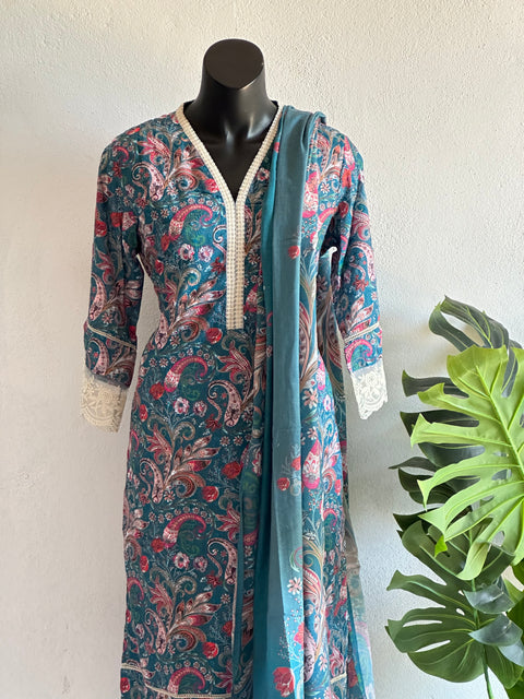 V neck work hakoba cotton readymade set