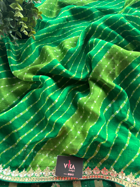 shaded green shibori printed chiffon saree