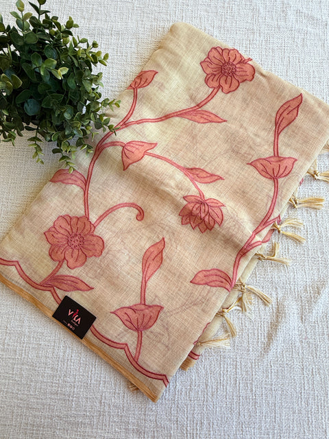 Appliqué Emb work tussar cotton saree