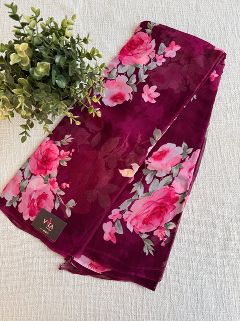 Floral printed pure chiffon saree