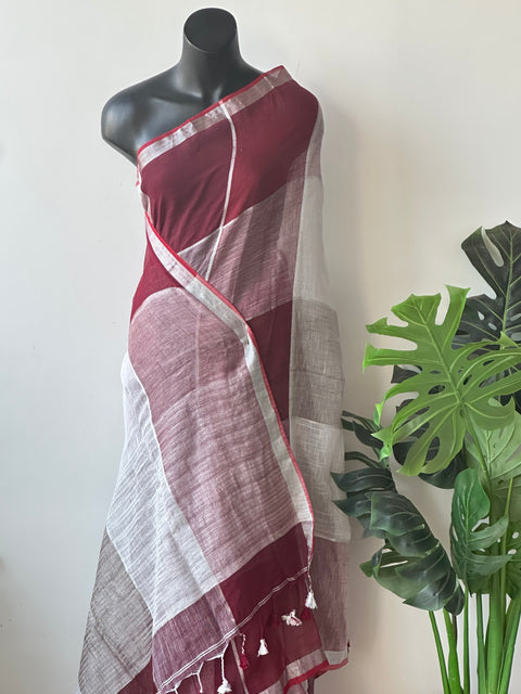 Multicolour cotton linen saree