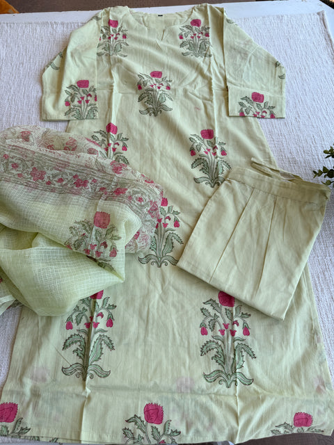 Mint green printed cotton Ready suit set