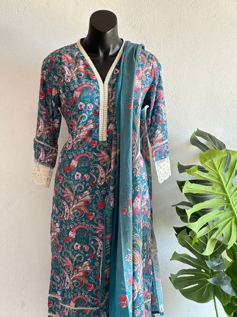 V neck work hakoba cotton readymade set