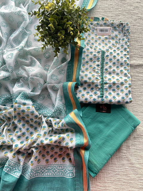 Potli neck Printed cotton suit material