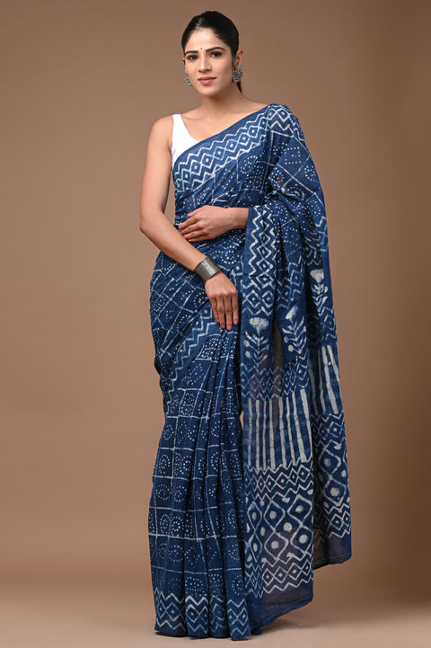 Bagru Printed mul cotton saree