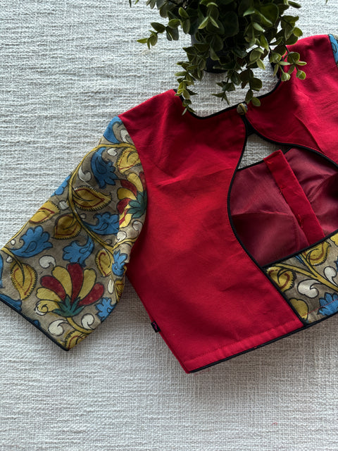 Red kalamkari pure cotton blouse