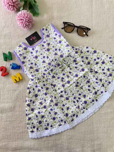 Printed cotton Frock - Lavender