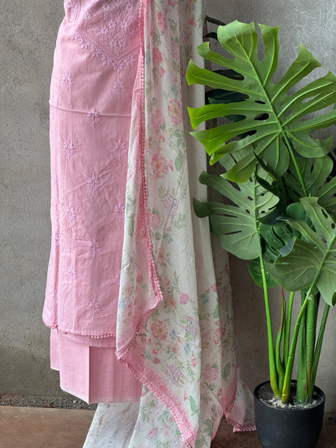 Pink Lucknowi work cotton salwar material