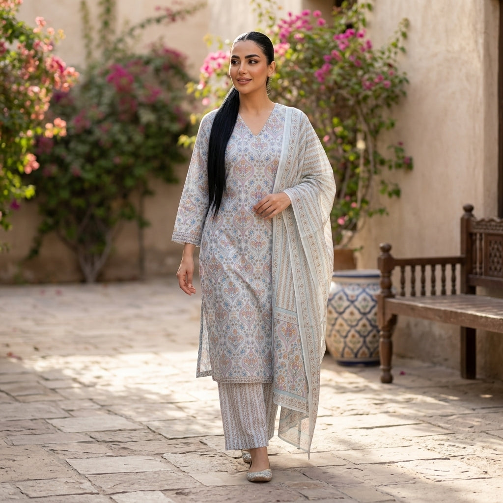Printed cotton ready suit set – VIKA Boutique