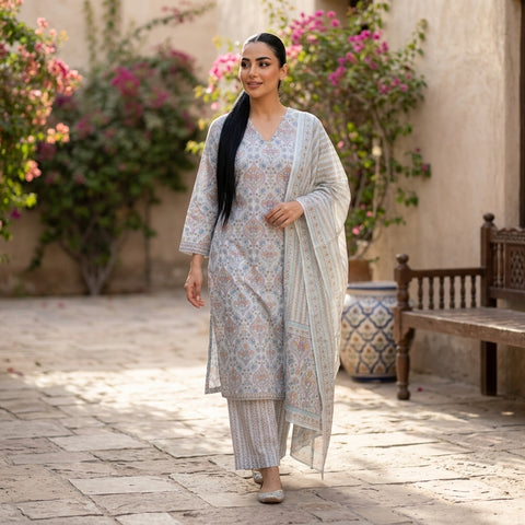 Printed cotton ready suit set