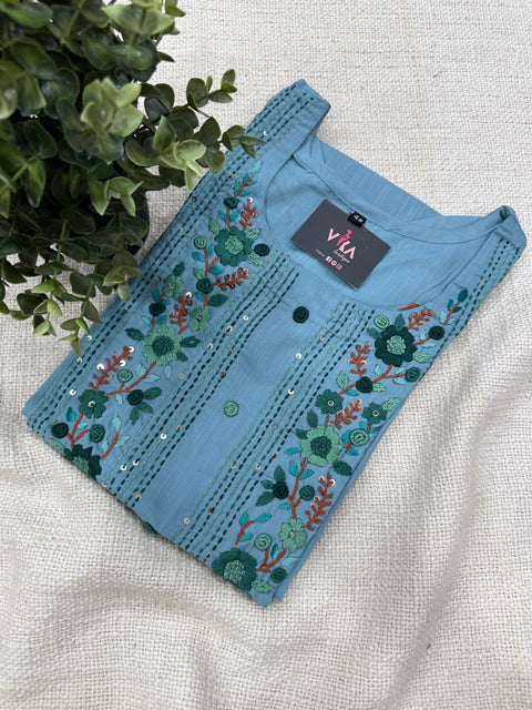 Size 42-46 Hand embroidery cotton kurti