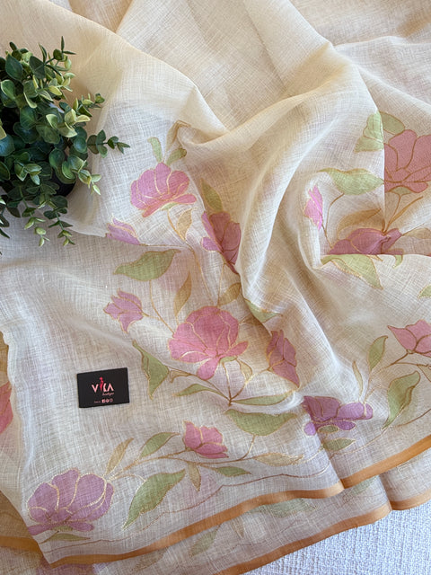 Aari Emb work noil cotton saree