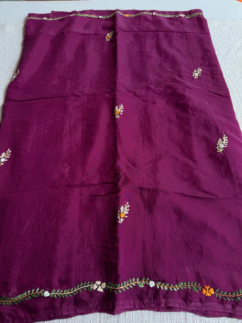Hand emb mul chanderi saree