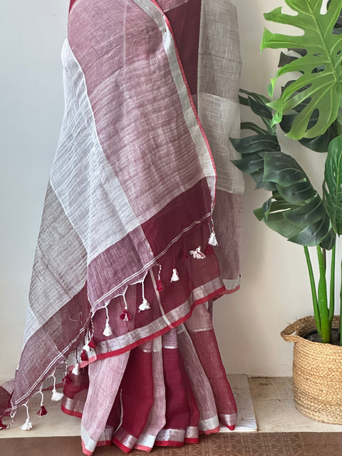 Multicolour cotton linen saree
