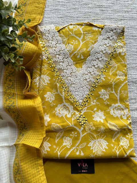 V lace neck Printed cotton salwar material