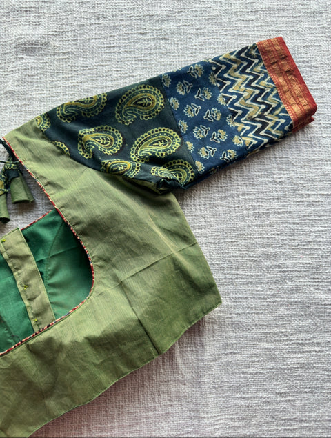3/4 sleeve patch work cotton blouse