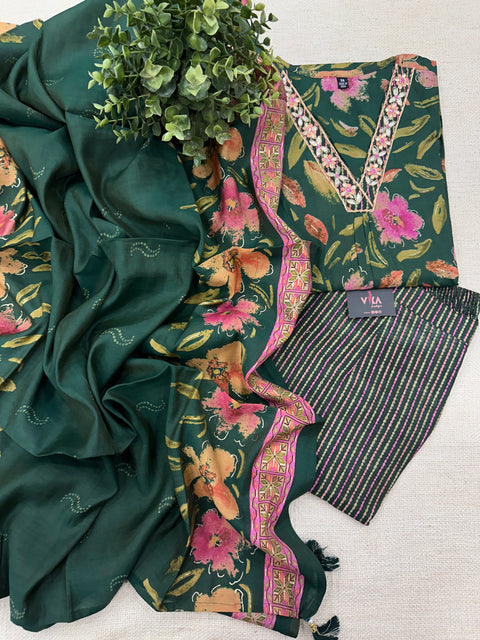 printed modal silk ready suit set