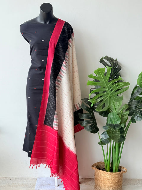 Handloom cotton set with ikat dupatta