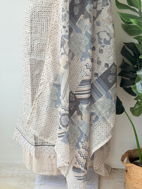 V Neck printed linen cotton suit material