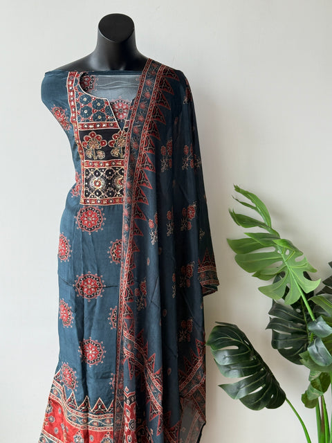 Printed crepe silk salwar suit material