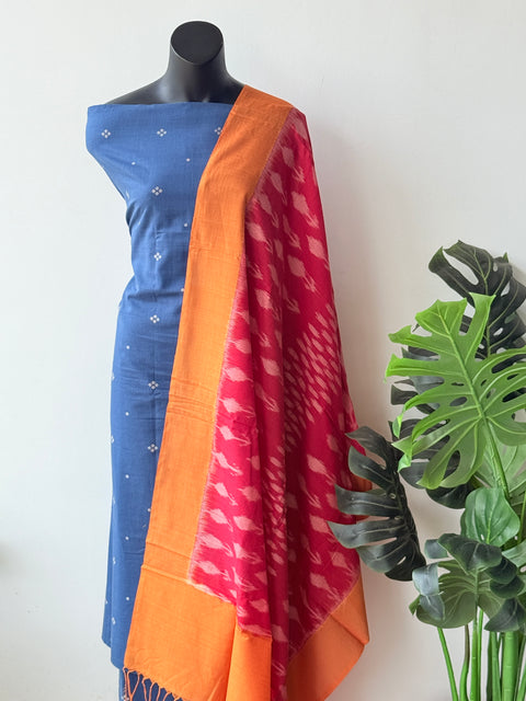Handloom cotton set with ikat dupatta