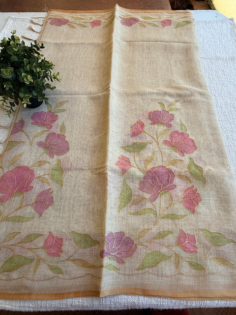 Aari Emb work noil cotton saree