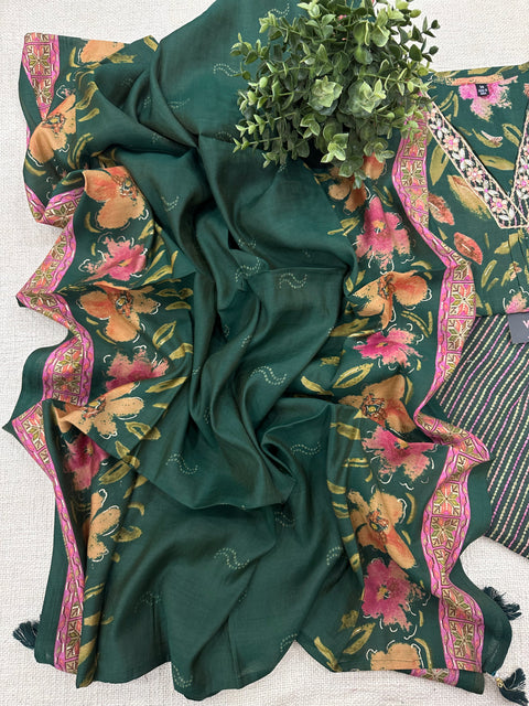 printed modal silk ready suit set