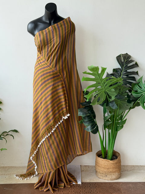 Self striped handloom cotton saree