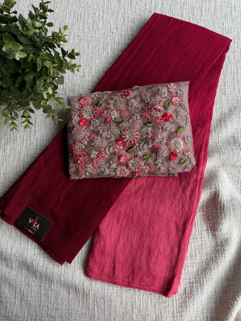 Shaded soft raw silk saree with designer blouse