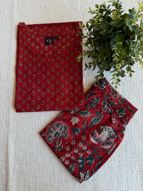 L size printed Cord Night suit