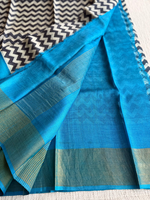 Printed tussar silk saree