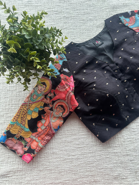 Black pichwai silk blouse